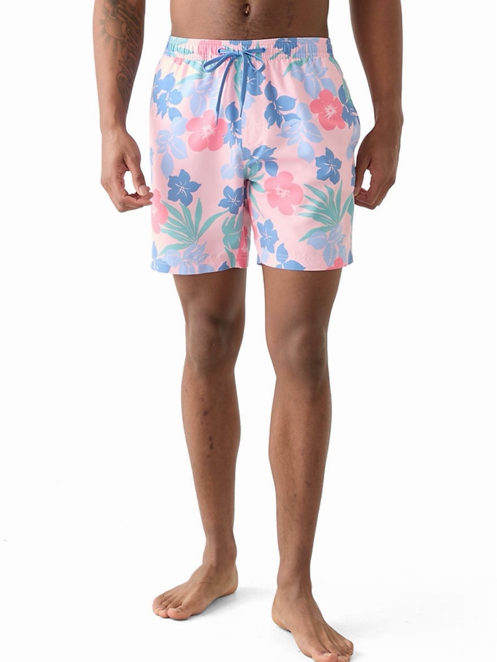 Southern Proper Floral Printed Tropical Drawstring 7” Inseam Swim Trunks Pink 3X